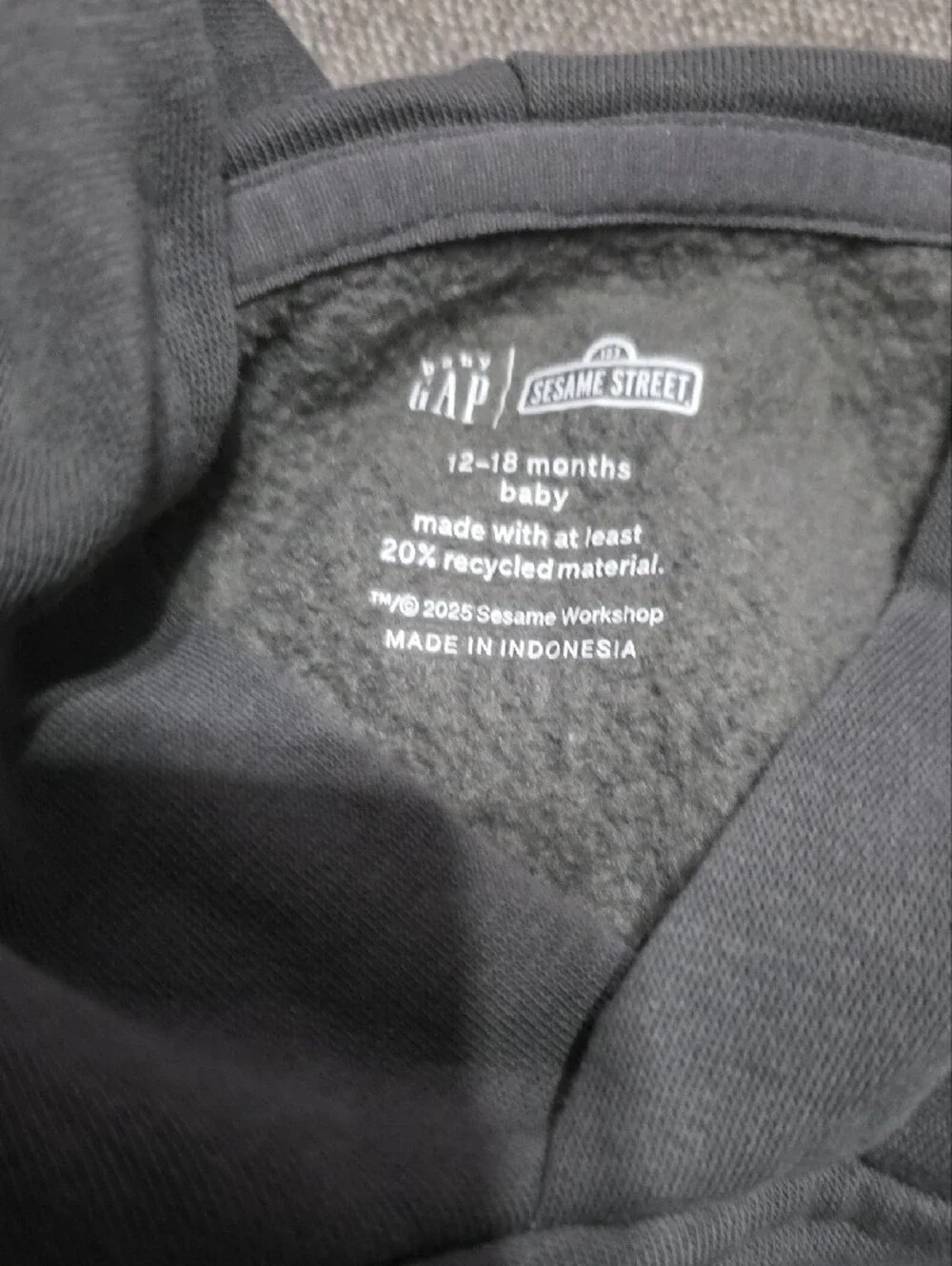 Baby GAP Sesame Street Dark Gray Hoodie 12-18 M